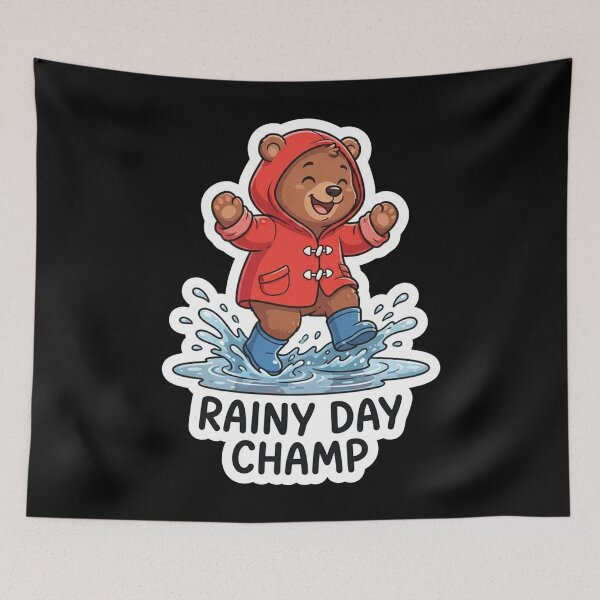 Item preview, Happy Bear in Raincoat Puddle Jumping designed and sold by Owcomm.
