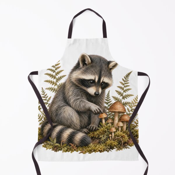 Item preview, Woodland Raccoon in a Mushroom Patch designed and sold by Whimsy Paw Studio | Cute Animal Art.