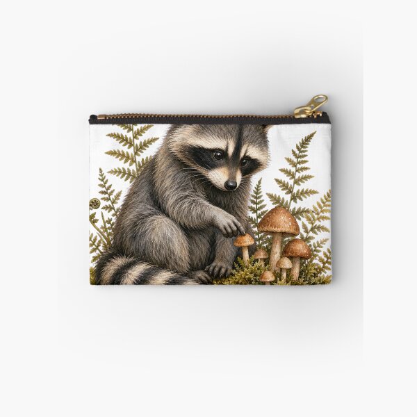 Item preview, Woodland Raccoon in a Mushroom Patch designed and sold by Whimsy Paw Studio | Cute Animal Art.