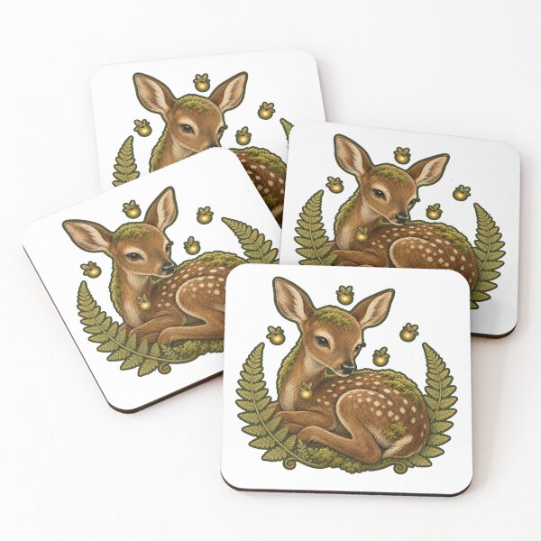 Item preview, Mossy Fawn with Fireflies – Whimsical Forest Art designed and sold by Freshloop Studio | Whimsical Vintage Art.