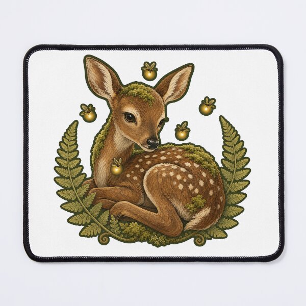 Item preview, Mossy Fawn with Fireflies – Whimsical Forest Art designed and sold by Whimsy Paw Studio | Cute Animal Art.