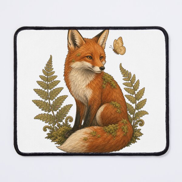 Item preview, Mossy Fox with Butterfly – Whimsical Forest Art designed and sold by Whimsy Paw Studio | Cute Animal Art.