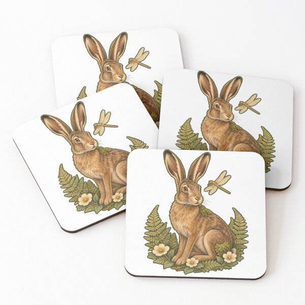 Item preview, Woodland Hare with Dragonfly – Whimsical Forest Art designed and sold by Freshloop Studio | Whimsical Vintage Art.