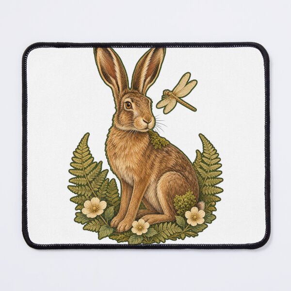 Item preview, Woodland Hare with Dragonfly – Whimsical Forest Art designed and sold by Freshloop Studio | Whimsical Vintage Art.