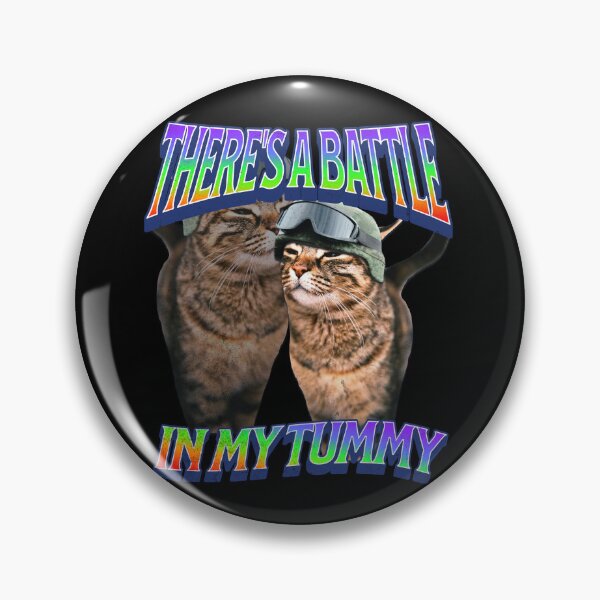 Item preview, There's a battle in my tummy ironic bootleg Y2K retro tee design, cat kitten war, animal meme gen z brainrot designed and sold by DisgustangCO.