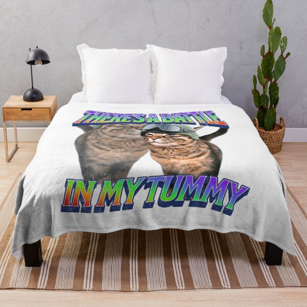 Item preview, There's a battle in my tummy ironic bootleg Y2K retro tee design, cat kitten war, animal meme gen z brainrot designed and sold by DisgustangCO.