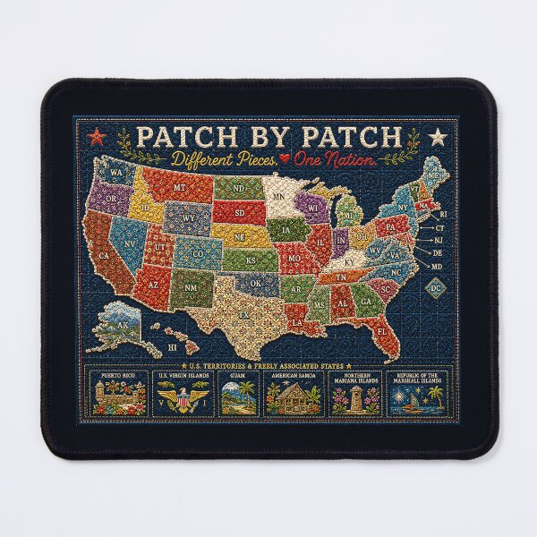 Item preview, ✂️ STITCHED TOGETHER COLLECTION ✂️- ❤️ - Patch by Patch - Quilt squares showing U.S. silhouette with full inclusion of all states, protectorates and Washington DC designed and sold by WheelieGdArt.