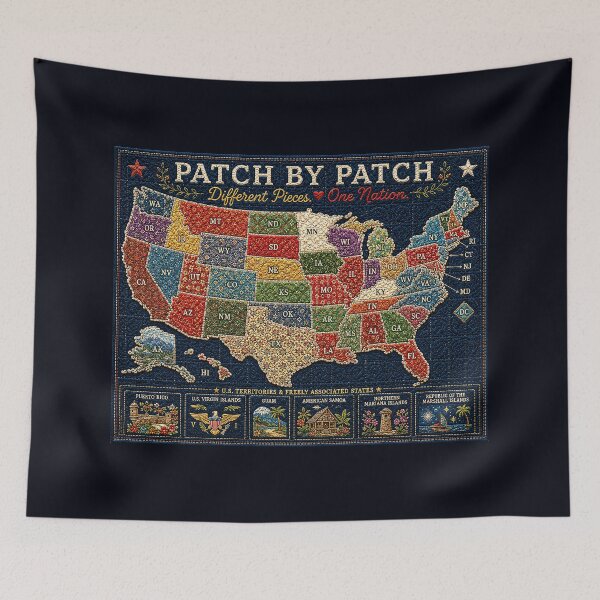 Item preview, ✂️ STITCHED TOGETHER COLLECTION ✂️- ❤️ - Patch by Patch - Quilt squares showing U.S. silhouette with full inclusion of all states, protectorates and Washington DC designed and sold by WheelieGdArt.