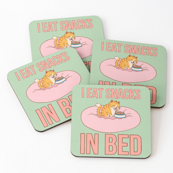 Item preview, I eat snacks in bed, ginger cat snacking in bed designed and sold by BritishDelights.