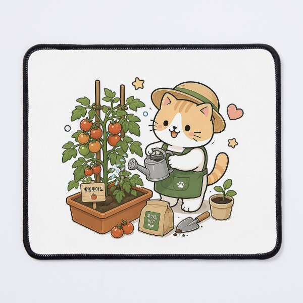 Item preview, Cute Gardening Cat Kawaii Cherry Tomato Ginger Kitty Illustration designed and sold by NoopnyangStudio.
