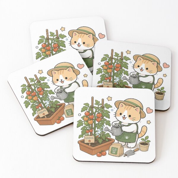 Item preview, Cute Gardening Cat Kawaii Cherry Tomato Ginger Kitty Illustration designed and sold by NoopnyangStudio.