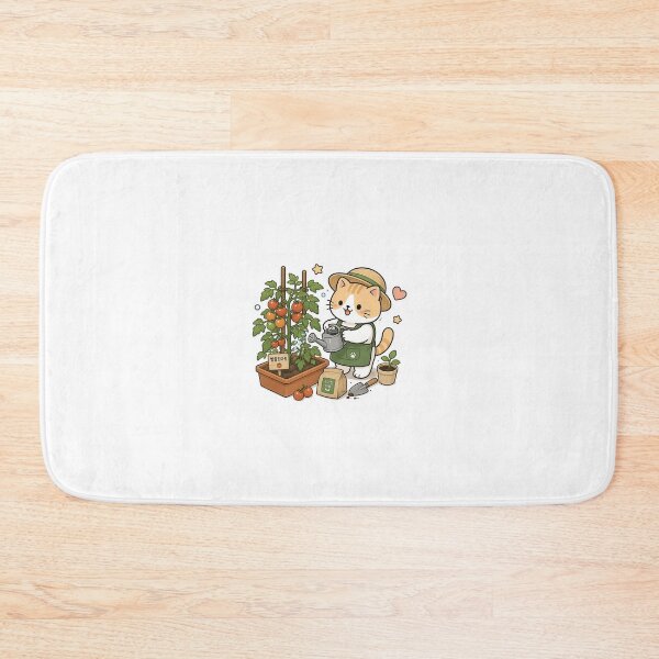 Item preview, Cute Gardening Cat Kawaii Cherry Tomato Ginger Kitty Illustration designed and sold by NoopnyangStudio.