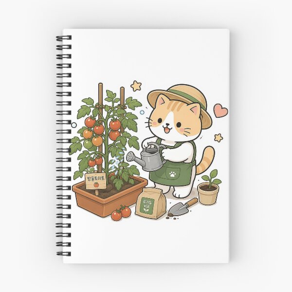 Item preview, Cute Gardening Cat Kawaii Cherry Tomato Ginger Kitty Illustration designed and sold by NoopnyangStudio.