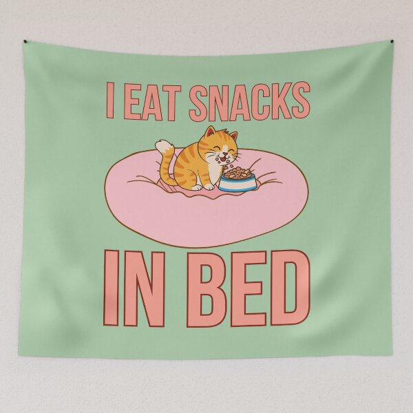 Item preview, I eat snacks in bed, ginger cat snacking in bed designed and sold by BritishDelights.