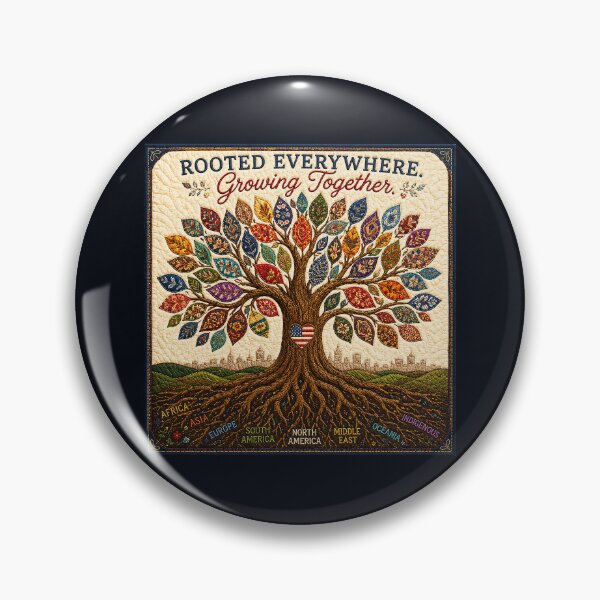 Item preview, ✂️ STITCHED TOGETHER COLLECTION ✂️- ❤️ - Rooted Everywhere. Growing Together. - Tree with multicultural patterned leaves designed and sold by WheelieGdArt.