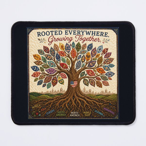 Item preview, ✂️ STITCHED TOGETHER COLLECTION ✂️- ❤️ - Rooted Everywhere. Growing Together. - Tree with multicultural patterned leaves designed and sold by WheelieGdArt.
