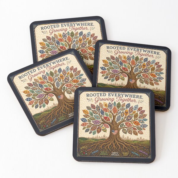 Item preview, ✂️ STITCHED TOGETHER COLLECTION ✂️- ❤️ - Rooted Everywhere. Growing Together. - Tree with multicultural patterned leaves designed and sold by WheelieGdArt.