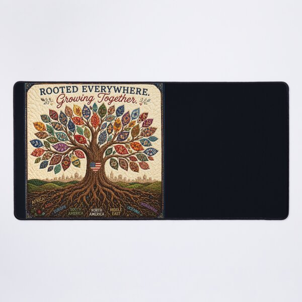 Item preview, ✂️ STITCHED TOGETHER COLLECTION ✂️- ❤️ - Rooted Everywhere. Growing Together. - Tree with multicultural patterned leaves designed and sold by WheelieGdArt.