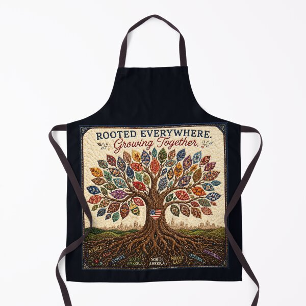 Item preview, ✂️ STITCHED TOGETHER COLLECTION ✂️- ❤️ - Rooted Everywhere. Growing Together. - Tree with multicultural patterned leaves designed and sold by WheelieGdArt.