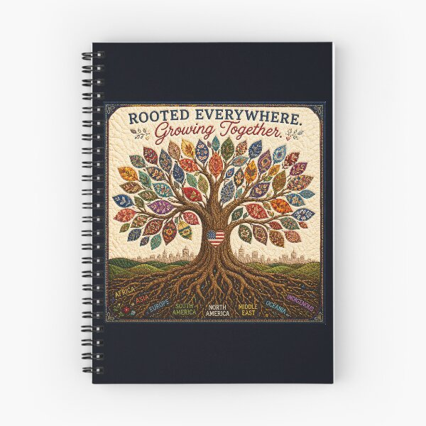Item preview, ✂️ STITCHED TOGETHER COLLECTION ✂️- ❤️ - Rooted Everywhere. Growing Together. - Tree with multicultural patterned leaves designed and sold by WheelieGdArt.