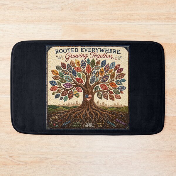 Item preview, ✂️ STITCHED TOGETHER COLLECTION ✂️- ❤️ - Rooted Everywhere. Growing Together. - Tree with multicultural patterned leaves designed and sold by WheelieGdArt.