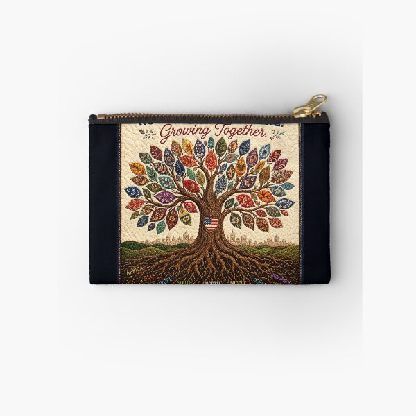 Item preview, ✂️ STITCHED TOGETHER COLLECTION ✂️- ❤️ - Rooted Everywhere. Growing Together. - Tree with multicultural patterned leaves designed and sold by WheelieGdArt.