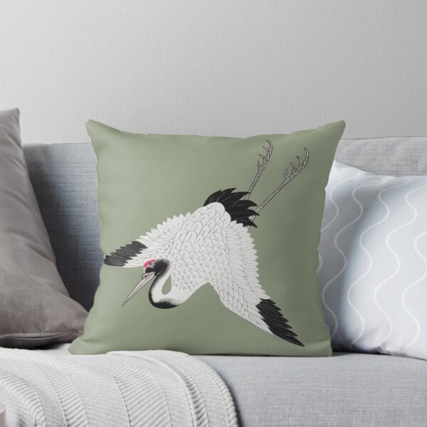 Item preview, Japanese Animal Art - Crane - Modern Ukiyo-e - Japandi, Sage Green designed and sold by Black Swallow.