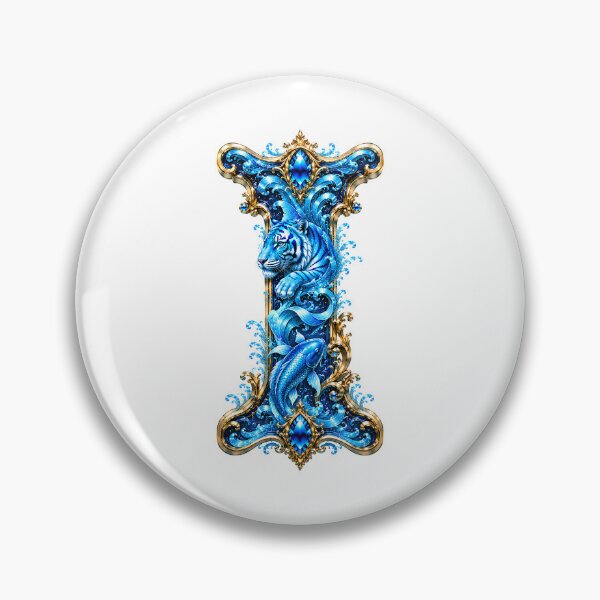 Item preview, Aqua Zodiac Guardian White Tiger-Pisces Letter I designed and sold by BlissBlvdShop.