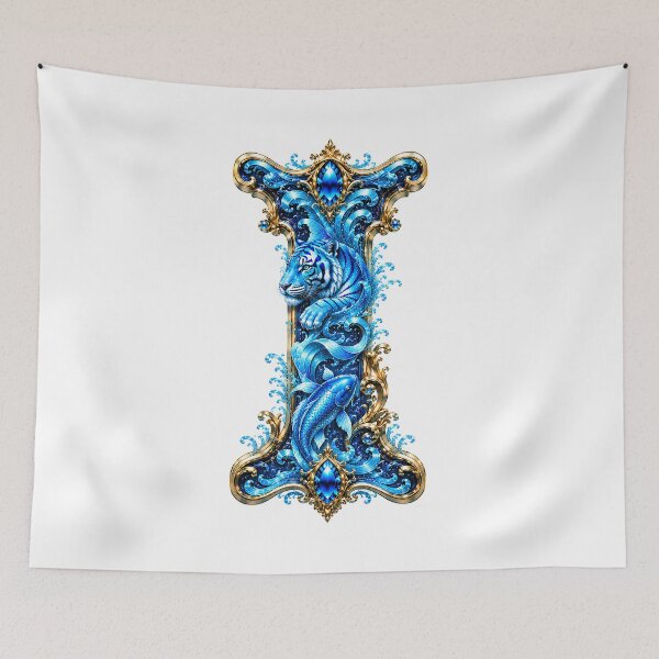 Item preview, Aqua Zodiac Guardian White Tiger-Pisces Letter I designed and sold by BlissBlvdShop.