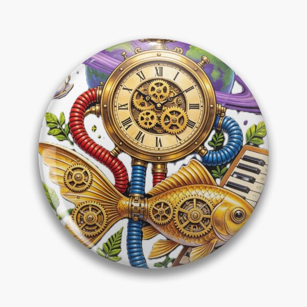 Item preview, Cosmic Steampunk Time Machine - Surreal Mechanical Fish Art designed and sold by Chaos world.