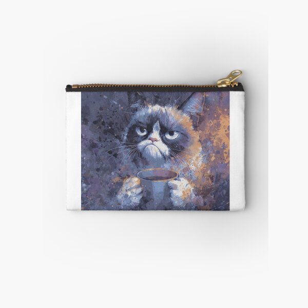 Item preview, Grumpy Cat With Coffee - Funny Moody Cat Watercolor Splatter designed and sold by ExpressoJungle.