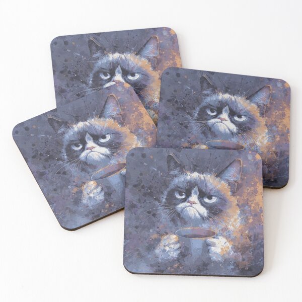 Item preview, Grumpy Cat With Coffee - Funny Moody Cat Watercolor Splatter designed and sold by ExpressoJungle.