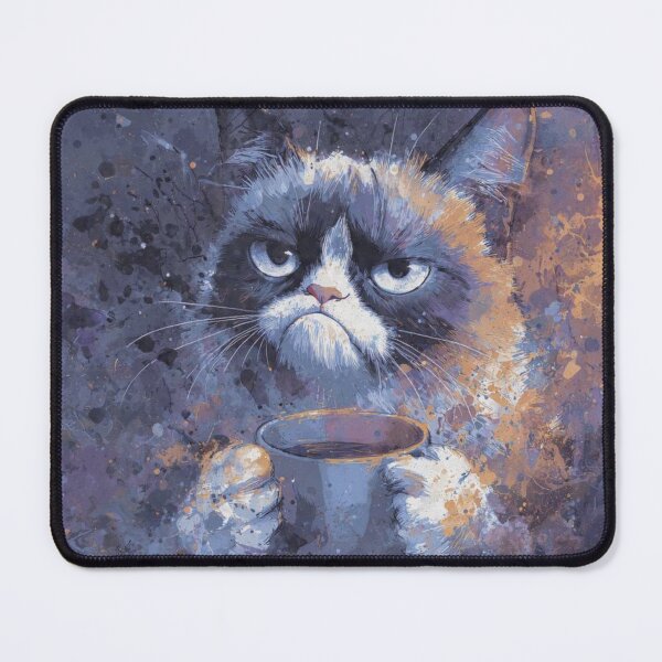 Item preview, Grumpy Cat With Coffee - Funny Moody Cat Watercolor Splatter designed and sold by ExpressoJungle.