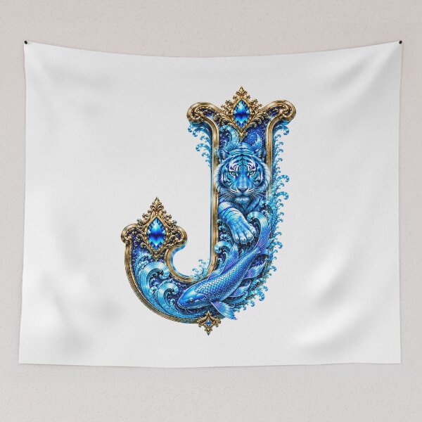 Item preview, Aqua Zodiac Guardian White Tiger-Pisces Letter J designed and sold by BlissBlvdShop.