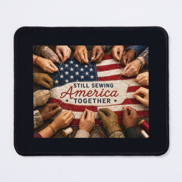 Item preview, ✂️ STITCHED TOGETHER COLLECTION ✂️- ❤️ - Still Sewing America Together - Diverse hands stitching a flag v1 designed and sold by WheelieGdArt.