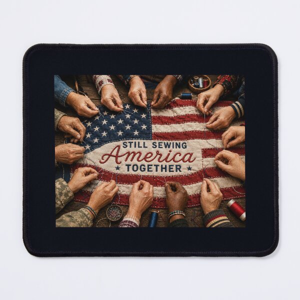 Item preview, ✂️ STITCHED TOGETHER COLLECTION ✂️- ❤️ - Still Sewing America Together - Diverse hands stitching a flag v2 designed and sold by WheelieGdArt.