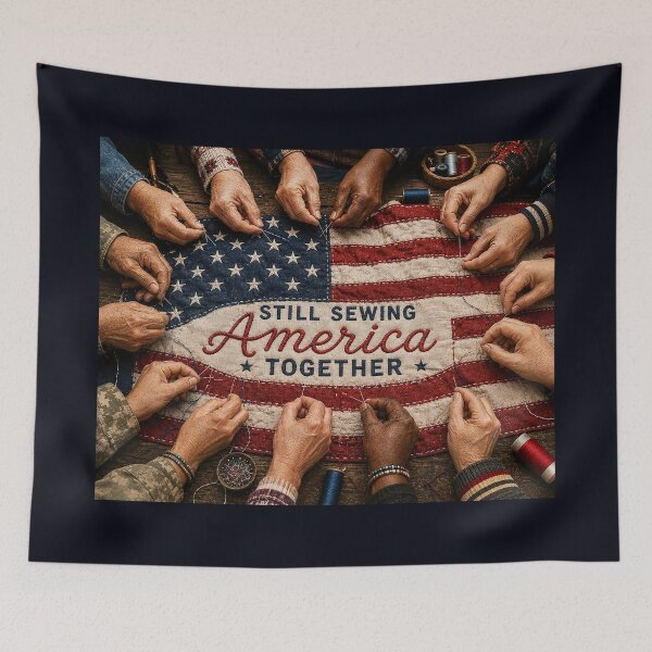 Item preview, ✂️ STITCHED TOGETHER COLLECTION ✂️- ❤️ - Still Sewing America Together - Diverse hands stitching a flag v2 designed and sold by WheelieGdArt.