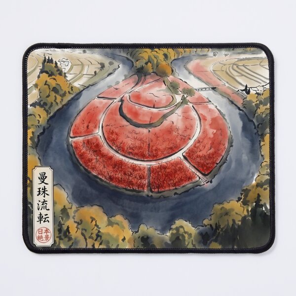 Item preview, Sumi-e Red Spider Lily Aerial River Landscape designed and sold by conohitoAI-ArtGallery.