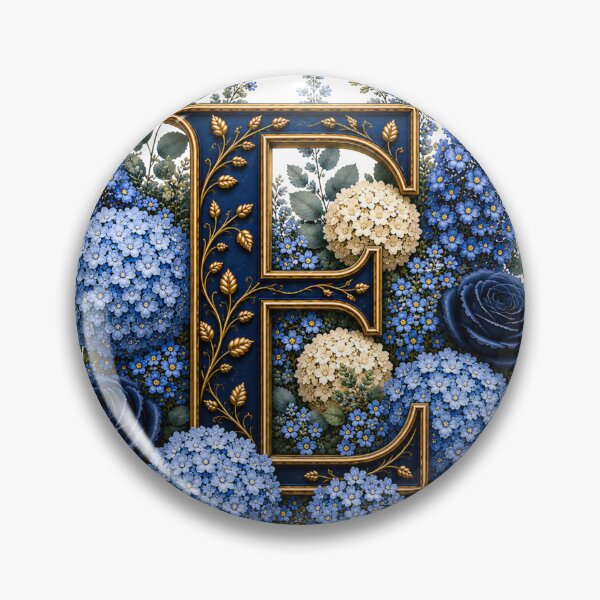 Item preview, Elegant Letter E Monogram with Blue Hydrangeas & Gold Botanical Design | Luxury Floral Initial Art designed and sold by MoodLay.