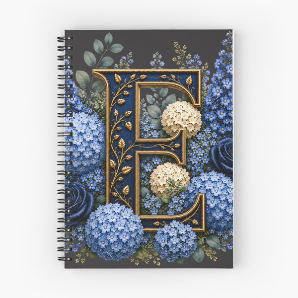 Item preview, Elegant Letter E Monogram with Blue Hydrangeas & Gold Botanical Design | Luxury Floral Initial Art designed and sold by MoodLay.