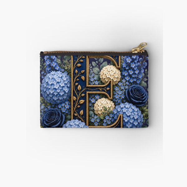 Item preview, Elegant Letter E Monogram with Blue Hydrangeas & Gold Botanical Design | Luxury Floral Initial Art designed and sold by MoodLay.