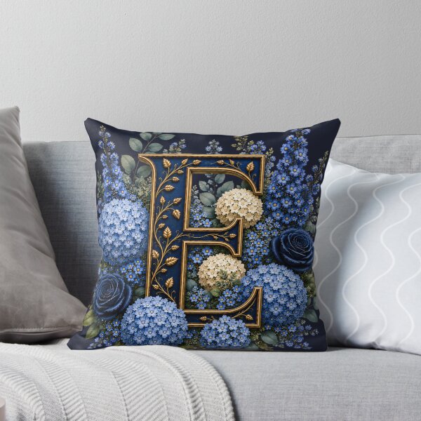 Item preview, Elegant Letter E Monogram with Blue Hydrangeas & Gold Botanical Design | Luxury Floral Initial Art designed and sold by MoodLay.