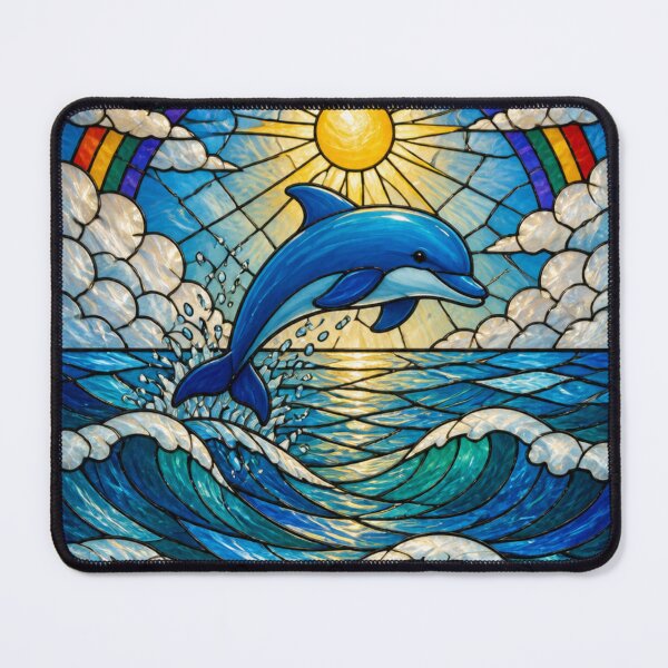 Item preview, The Blue Dolphin Stained Glass Ocean Life Sun Rainbow and Waves designed and sold by Ciervo Primavera.