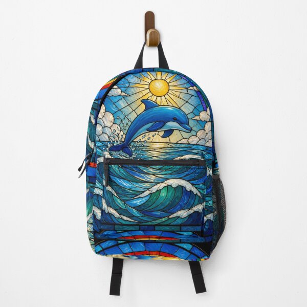 Item preview, The Blue Dolphin Stained Glass Ocean Life Sun Rainbow and Waves designed and sold by Ciervo Primavera.