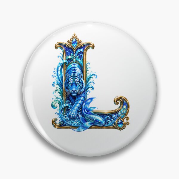 Item preview, Aqua Zodiac Guardian White Tiger-Pisces Letter L designed and sold by BlissBlvdShop.