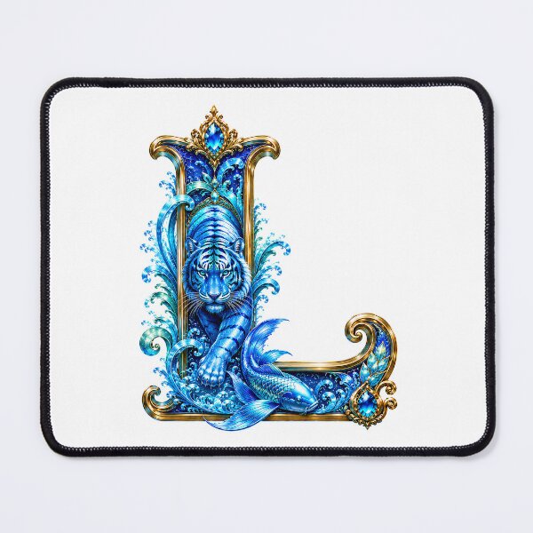 Item preview, Aqua Zodiac Guardian White Tiger-Pisces Letter L designed and sold by BlissBlvdShop.