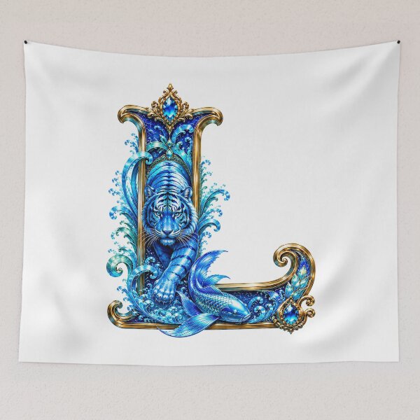 Item preview, Aqua Zodiac Guardian White Tiger-Pisces Letter L designed and sold by BlissBlvdShop.
