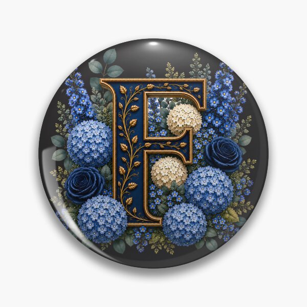 Item preview, Elegant Letter F Monogram with Blue Hydrangeas & Gold Botanical Design | Luxury Floral Initial Art designed and sold by MoodLay.