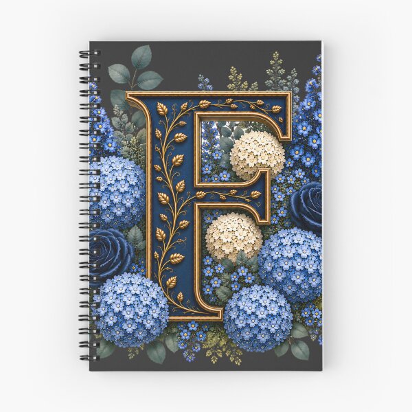 Item preview, Elegant Letter F Monogram with Blue Hydrangeas & Gold Botanical Design | Luxury Floral Initial Art designed and sold by MoodLay.