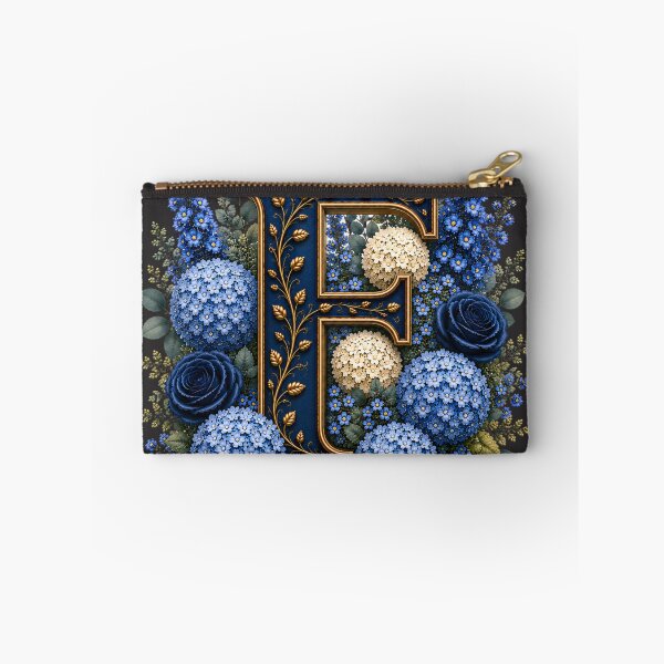 Item preview, Elegant Letter F Monogram with Blue Hydrangeas & Gold Botanical Design | Luxury Floral Initial Art designed and sold by MoodLay.